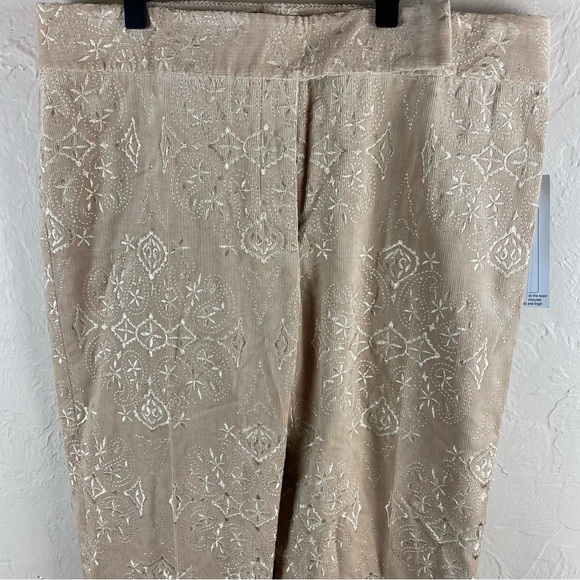 Antonio Melani Maxine Town Country Pants Tan Corduroy Embroidered Floral NWT - Picture 2 of 13